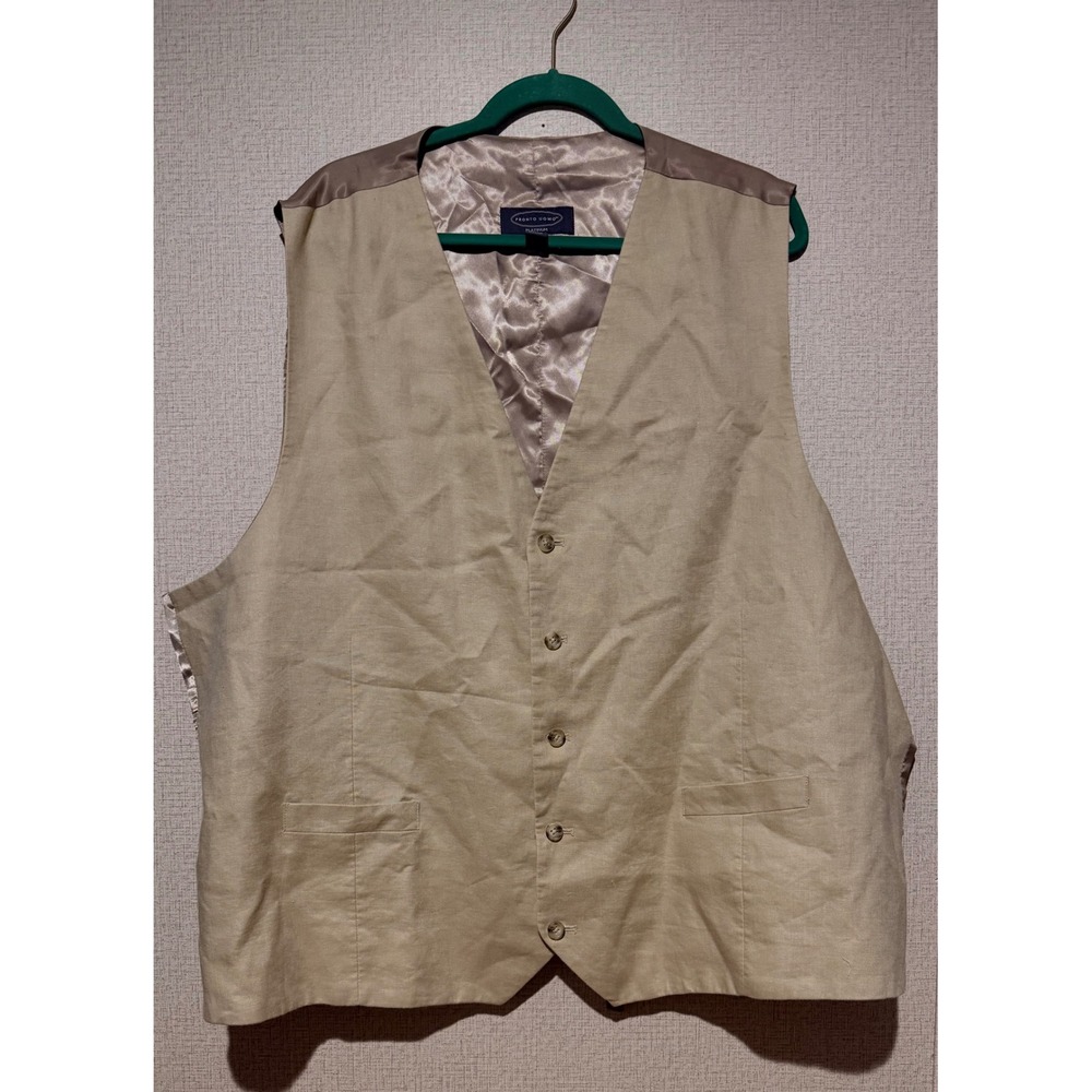 Pronto Uomo Platinum Mens 6X Beige 100% Linen V-Neck Button Front Suit Vest